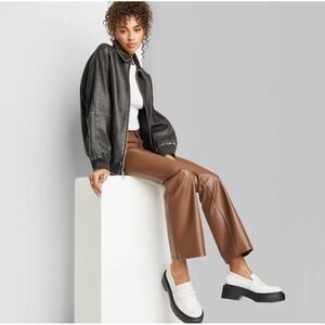 Wild Fable Brown Faux Leather High Rise Pants Women's Size Small Flare Stretch